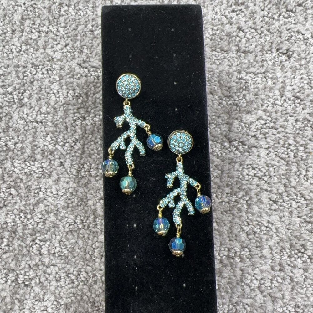Heidi Daus Earrings Blue Crystal Chandelier Dangle Drop Women Jewelry Signed